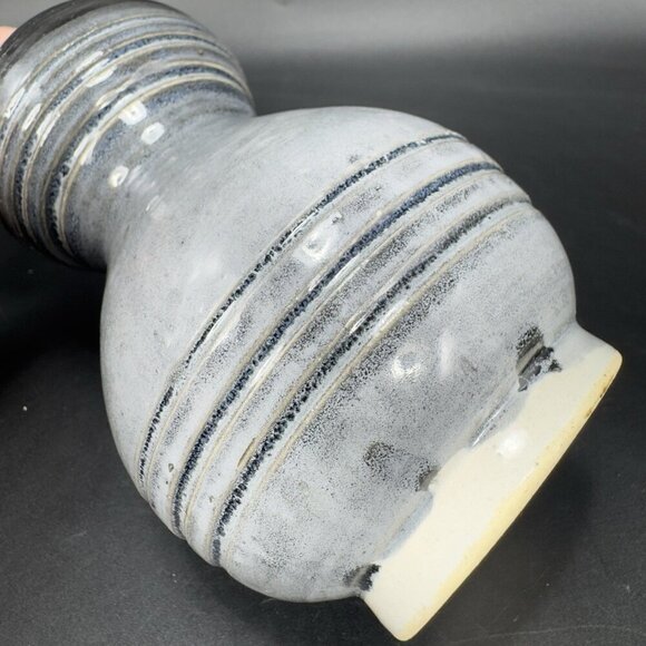 Primitive Style Art Pottery Bud Vase Round Bottom Gray Black Lines Glaze Vase - Picture 5 of 11